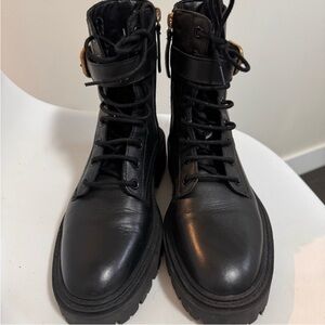 Zara Black Combat Moto Boots with Leather Finish